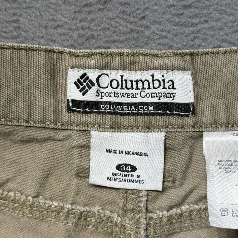 Columbia Mens 34 Carpenter Cargo Shorts Beige Canvas 9” Inseam Utility Hiking